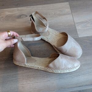 Eileen Fisher Lala Espadrille Flats Metallic Gold Tan Leather Size 8